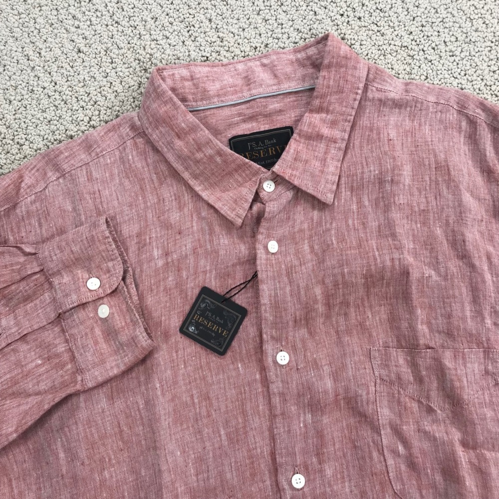 Jos. A. Bank Reserve Mens XXL Red 100% Linen Long Sleeve Button Down Shirt NWT